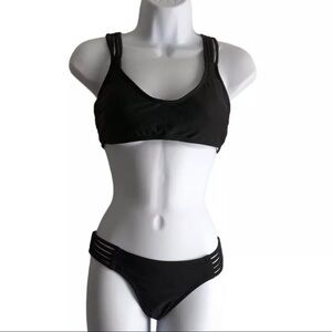 Xhilaration Bikini Top Bottom Swim Suit Junior Small Black Strappy